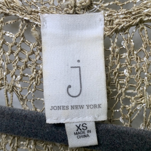Jones New York crochet/ loose knit open front shirt sleeved cardigan tan size XS - Picture 2 of 7